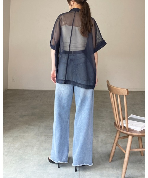 She's Closet(シーズクローゼット)の「半袖 オーバーサイズ ダブル シアー メッシュ テーラードジャケット(テーラードジャケット・レディース・オフホワイト/ベージュ/ブラック/ネイビー/モカ・FREE)」の16枚目の写真