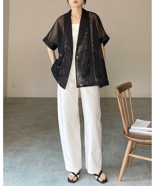 She's Closet(シーズクローゼット)の「半袖 オーバーサイズ ダブル シアー メッシュ テーラードジャケット(テーラードジャケット・レディース・オフホワイト/ベージュ/ブラック/ネイビー/モカ・FREE)」の17枚目の写真