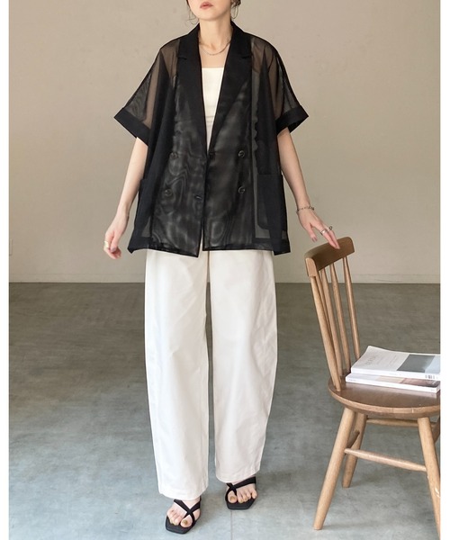 She's Closet(シーズクローゼット)の「半袖 オーバーサイズ ダブル シアー メッシュ テーラードジャケット(テーラードジャケット・レディース・オフホワイト/ベージュ/ブラック/ネイビー/モカ・FREE)」の18枚目の写真