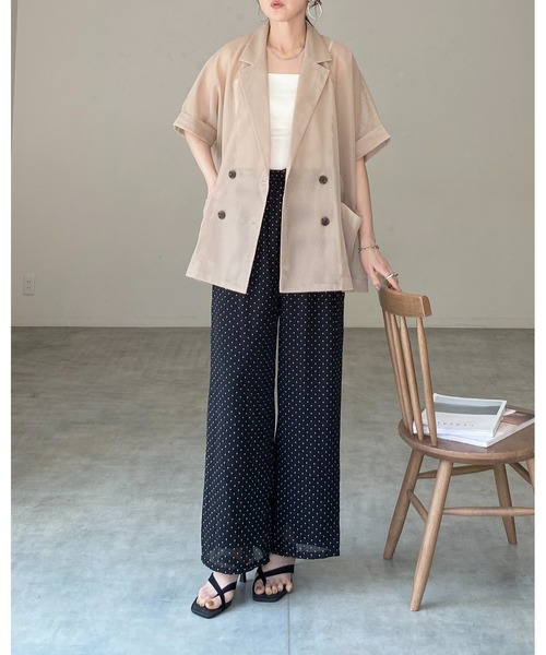 She's Closet(シーズクローゼット)の「半袖 オーバーサイズ ダブル シアー メッシュ テーラードジャケット(テーラードジャケット・レディース・オフホワイト/ベージュ/ブラック/ネイビー/モカ・FREE)」の19枚目の写真