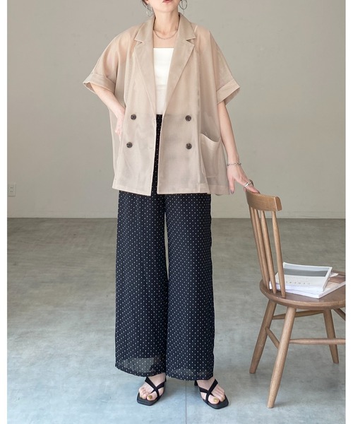 She's Closet(シーズクローゼット)の「半袖 オーバーサイズ ダブル シアー メッシュ テーラードジャケット(テーラードジャケット・レディース・オフホワイト/ベージュ/ブラック/ネイビー/モカ・FREE)」の20枚目の写真