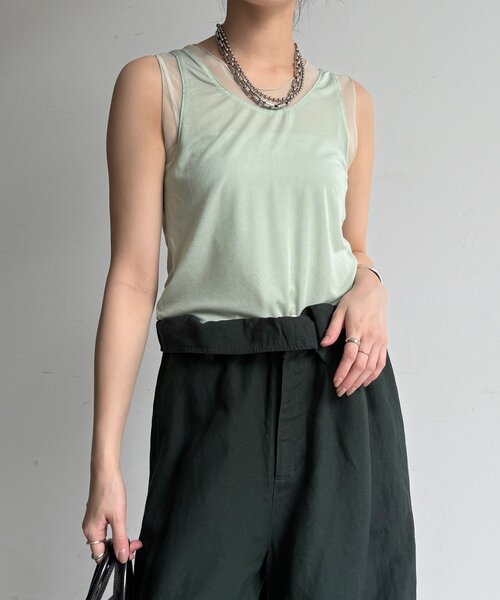 DouDou(ドゥドゥ)の「シアー切替タンク(Tシャツ/カットソー・レディース・ブラック/グリーン/グレー/オフホワイト・FREE)」の17枚目の写真