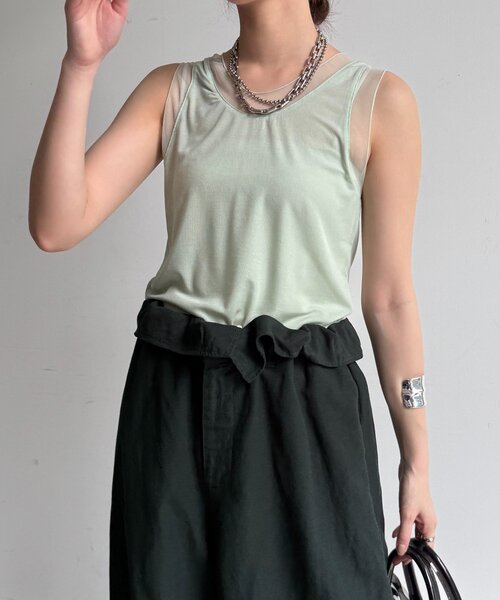DouDou(ドゥドゥ)の「シアー切替タンク(Tシャツ/カットソー・レディース・ブラック/グリーン/グレー/オフホワイト・FREE)」の18枚目の写真