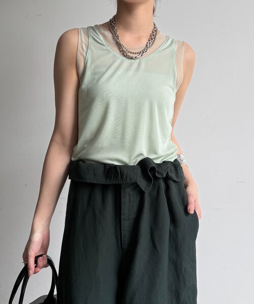 DouDou(ドゥドゥ)の「シアー切替タンク(Tシャツ/カットソー・レディース・ブラック/グリーン/グレー/オフホワイト・FREE)」の19枚目の写真
