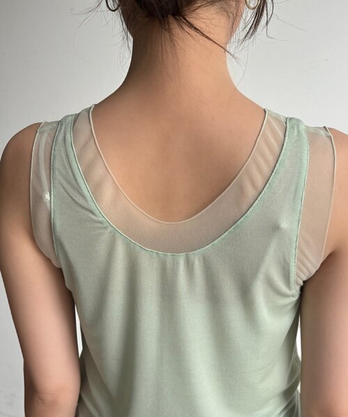 DouDou(ドゥドゥ)の「シアー切替タンク(Tシャツ/カットソー・レディース・ブラック/グリーン/グレー/オフホワイト・FREE)」の15枚目の写真