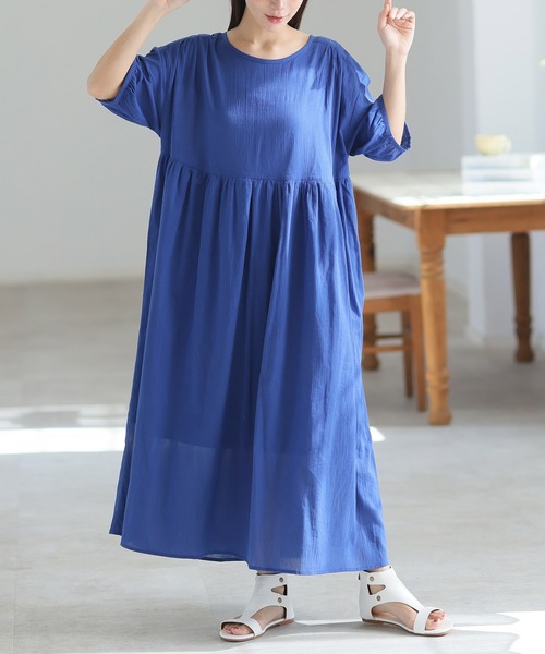 A HAPPY MARILYN(アハッピーマリリン)の「【風通るプレミアム】 綿 楊柳 五分袖 ウエスト切替 ワンピース(ワンピース・レディース・グリーン系/ブラック/グレー/チャコール/オレンジ/ネイビー/ロイヤルブルー/ブルー系/チェック・L~LL/3L~4L/5L~6L)」の10枚目の写真