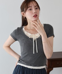 《新色追加》ギャザーリボンレイヤードTシャツ