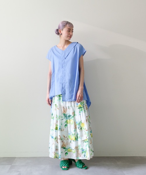 DOLLUPOOPS(ドールアップウップス)の「Asymmetric Sleeveless Blouse(アシンメトリーノースリーブブラウス)(シャツ/ブラウス・レディース・ブラウン/オフホワイト/ブルー/ブラック・FREE)」の6枚目の写真