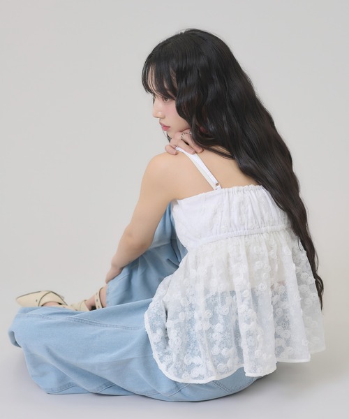 apres jour mignon(アプレジュールミニョン)の「バラモチーフキャミソール(キャミソール・レディース・ブラック/オフホワイト・LARGE/フリー)」の6枚目の写真