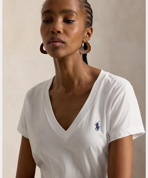 POLO RALPH LAUREN(ポロ ラルフ ローレン)の「コットン ジャージー Vネック Tシャツ(Tシャツ/カットソー・レディース・ホワイト・L/M/S/XL/XS)」の4枚目の写真
