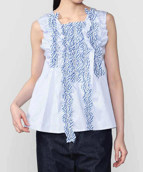 RhodolirioN | コットン スリーブレス フリルシャツ STRIPE WOMEN 