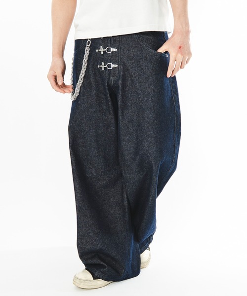 SHORT ROUND(ショートラウンド)の「SHORT ROUND/【26年春夏新作】ファイヤーマンバギーデニムパンツ(デニムパンツ・メンズ・インディゴブルー/ブラック系2・LARGE/MEDIUM)」の9枚目の写真