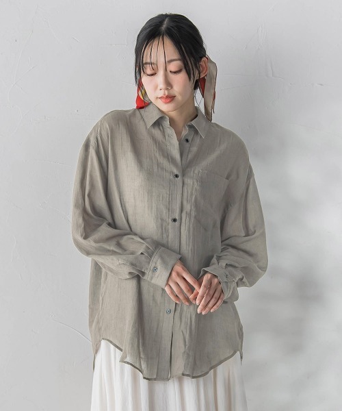 Droite lautreamont(ドロワットロートレアモン)の「ボイルシャンブレーシャツ(シャツ/ブラウス・レディース・ライトグレー/ブラウン/ピンク/イエロー・M)」の2枚目の写真