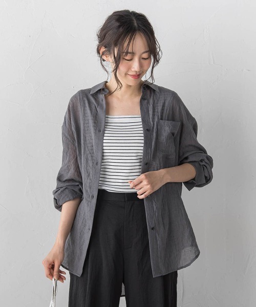 Droite lautreamont(ドロワットロートレアモン)の「ボイルシャンブレーシャツ(シャツ/ブラウス・レディース・ライトグレー/ブラウン/ピンク/イエロー・M)」の5枚目の写真