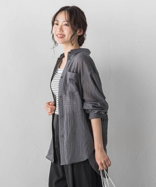 Droite lautreamont(ドロワットロートレアモン)の「ボイルシャンブレーシャツ(シャツ/ブラウス・レディース・ライトグレー/ブラウン/ピンク/イエロー・M)」の6枚目の写真