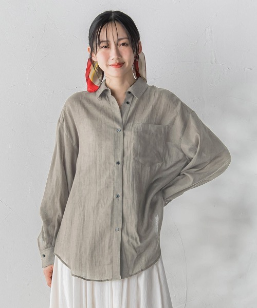 Droite lautreamont(ドロワットロートレアモン)の「ボイルシャンブレーシャツ(シャツ/ブラウス・レディース・ライトグレー/ブラウン/ピンク/イエロー・M)」の12枚目の写真