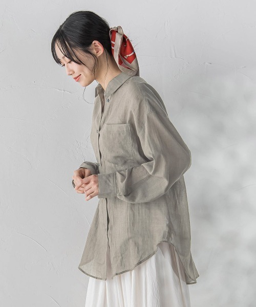 Droite lautreamont(ドロワットロートレアモン)の「ボイルシャンブレーシャツ(シャツ/ブラウス・レディース・ライトグレー/ブラウン/ピンク/イエロー・M)」の13枚目の写真