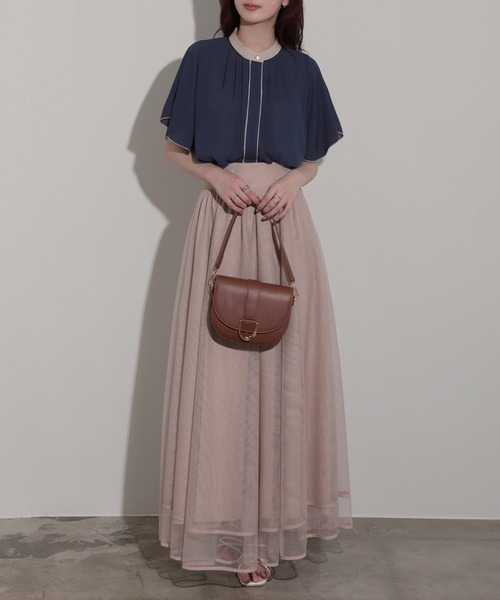 nouvellemoi（ヌーベルモイ）の「フロントタックバイカラーデザインラッフルスリーブブラウス（シャツ/ブラウス・レディース・オフホワイト/ネイビー/ライトベージュ/ピンク・M）」の10枚目の写真
