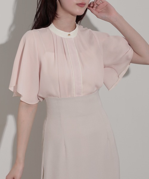 nouvellemoi（ヌーベルモイ）の「フロントタックバイカラーデザインラッフルスリーブブラウス（シャツ/ブラウス・レディース・オフホワイト/ネイビー/ライトベージュ/ピンク・M）」の13枚目の写真