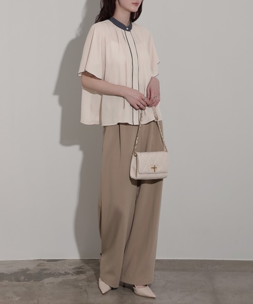 nouvellemoi（ヌーベルモイ）の「フロントタックバイカラーデザインラッフルスリーブブラウス（シャツ/ブラウス・レディース・オフホワイト/ネイビー/ライトベージュ/ピンク・M）」の18枚目の写真