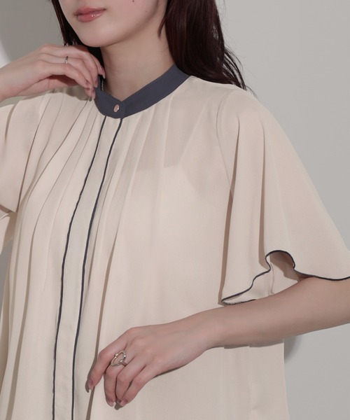 nouvellemoi（ヌーベルモイ）の「フロントタックバイカラーデザインラッフルスリーブブラウス（シャツ/ブラウス・レディース・オフホワイト/ネイビー/ライトベージュ/ピンク・M）」の20枚目の写真