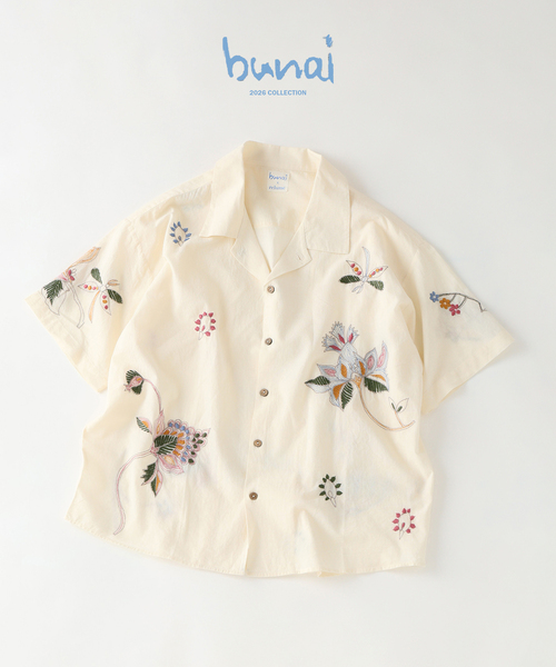 JOURNAL STANDARD relume（ジャーナルスタンダード　レリューム）の「bunai / ブナイ 別注 エンブロイダリー ハーフスリーブシャツ（シャツ/ブラウス・メンズ・チャコールグレー/ライトブルー/ホワイト・MEDIUM/LARGE）」の6枚目の写真