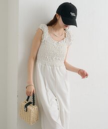 【3色展開】シャーリングバックシャンオールインワン