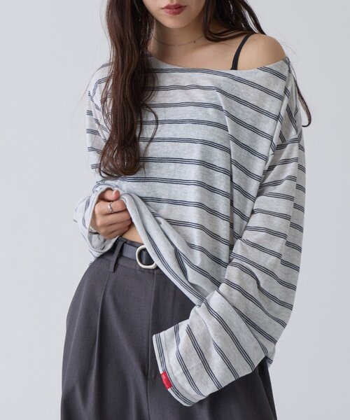 COLONY 2139（コロニートゥーワンスリーナイン）の「2WAYシアーボーダーTシャツ（Tシャツ/カットソー・レディース・サックスブルー/ブラック・FREE）」の2枚目の写真