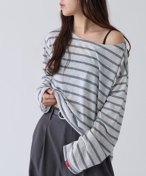 COLONY 2139（コロニートゥーワンスリーナイン）の「2WAYシアーボーダーTシャツ（Tシャツ/カットソー・レディース・サックスブルー/ブラック・FREE）」の3枚目の写真
