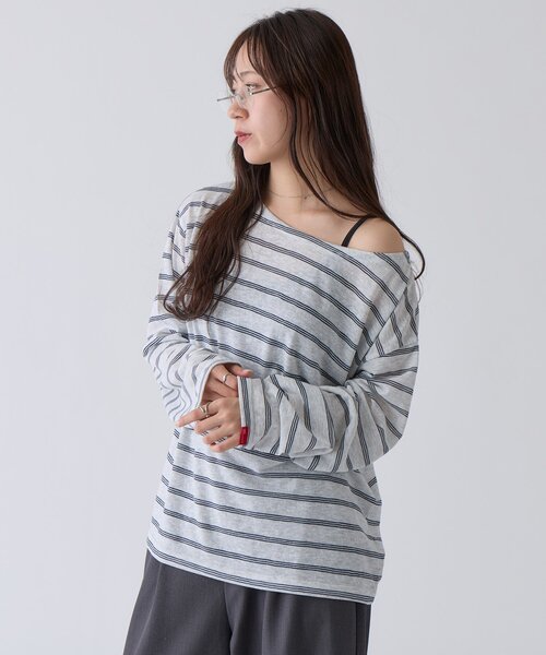 COLONY 2139（コロニートゥーワンスリーナイン）の「2WAYシアーボーダーTシャツ（Tシャツ/カットソー・レディース・サックスブルー/ブラック・FREE）」の8枚目の写真