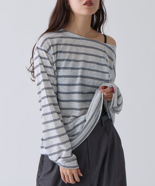 COLONY 2139（コロニートゥーワンスリーナイン）の「2WAYシアーボーダーTシャツ（Tシャツ/カットソー・レディース・サックスブルー/ブラック・FREE）」の10枚目の写真