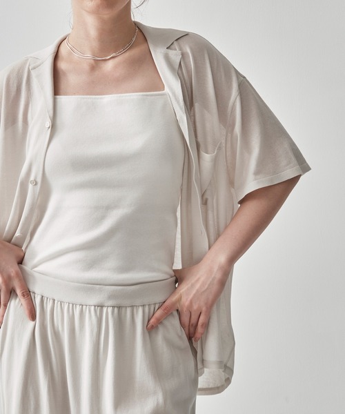 ATON（エイトン）の「[ATON/エイトン]HIGH TWIST COTTON KNIT SHIRT（シャツ/ブラウス・レディース・ライトグレー/ブラック・2）」の6枚目の写真