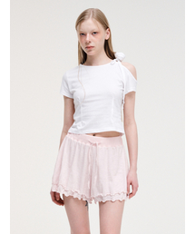 Shoulder Corsage T-Shirt, White