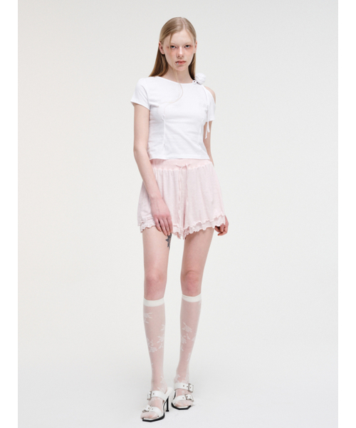 ETMON(エトモン)の「Shoulder Corsage T-Shirt, White(Tシャツ/カットソー・レディース・その他・FREE)」の5枚目の写真