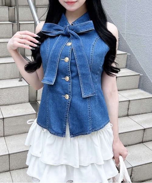 INGNI(イング)の「デニムリボンノースリブラウス(シャツ/ブラウス・レディース・ネイビー/ブルー・M)」の16枚目の写真