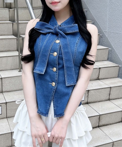 INGNI(イング)の「デニムリボンノースリブラウス(シャツ/ブラウス・レディース・ネイビー/ブルー・M)」の17枚目の写真