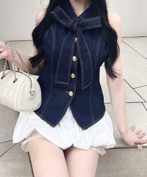 INGNI（イング）の「デニムリボンノースリブラウス（シャツ/ブラウス・レディース・ネイビー/ブルー・M）」の22枚目の写真