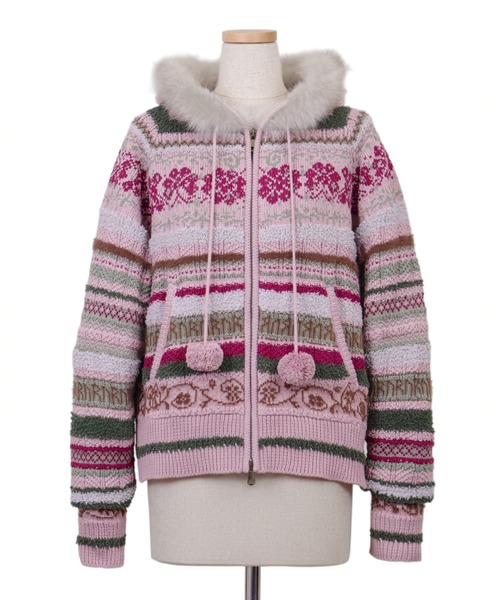 rurumu:(ルルムウ)の「rurumu:/ルルムウ/border knit fur hoodie(カーディガン/ボレロ・レディース・ブラック/ピンク/アイボリー・M/L)」の3枚目の写真