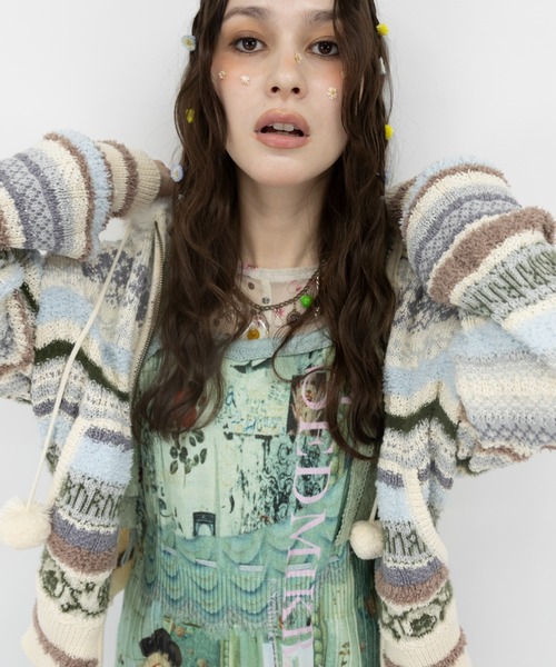 rurumu:(ルルムウ)の「rurumu:/ルルムウ/border knit fur hoodie(カーディガン/ボレロ・レディース・ブラック/ピンク/アイボリー・M/L)」の4枚目の写真
