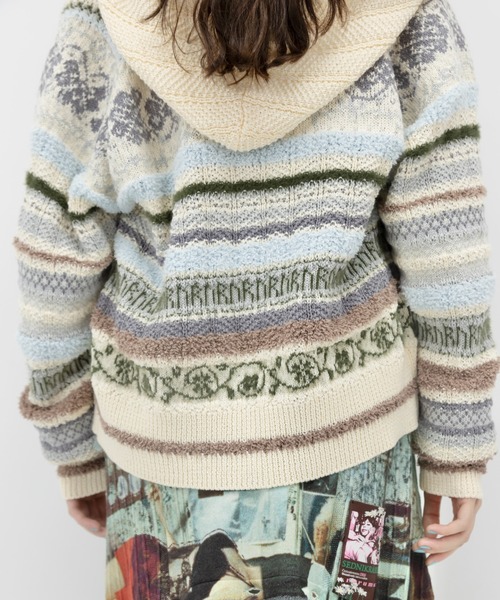 rurumu:(ルルムウ)の「rurumu:/ルルムウ/border knit fur hoodie(カーディガン/ボレロ・レディース・ブラック/ピンク/アイボリー・M/L)」の5枚目の写真