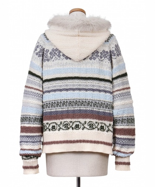 rurumu:(ルルムウ)の「rurumu:/ルルムウ/border knit fur hoodie(カーディガン/ボレロ・レディース・ブラック/ピンク/アイボリー・M/L)」の7枚目の写真