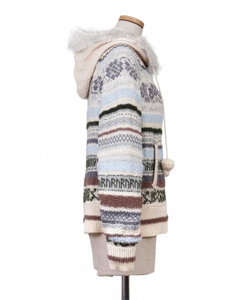 rurumu:(ルルムウ)の「rurumu:/ルルムウ/border knit fur hoodie(カーディガン/ボレロ・レディース・ブラック/ピンク/アイボリー・M/L)」の8枚目の写真