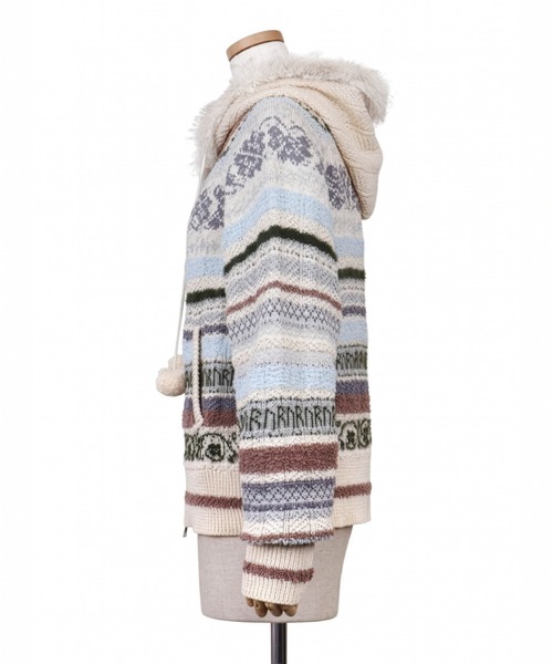 rurumu:(ルルムウ)の「rurumu:/ルルムウ/border knit fur hoodie(カーディガン/ボレロ・レディース・ブラック/ピンク/アイボリー・M/L)」の9枚目の写真