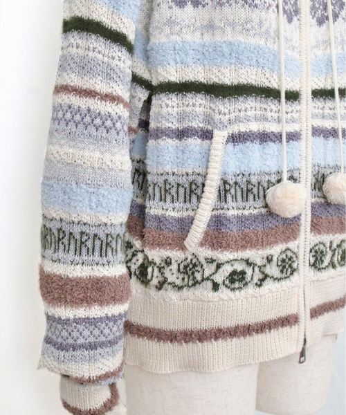 rurumu:(ルルムウ)の「rurumu:/ルルムウ/border knit fur hoodie(カーディガン/ボレロ・レディース・ブラック/ピンク/アイボリー・M/L)」の13枚目の写真