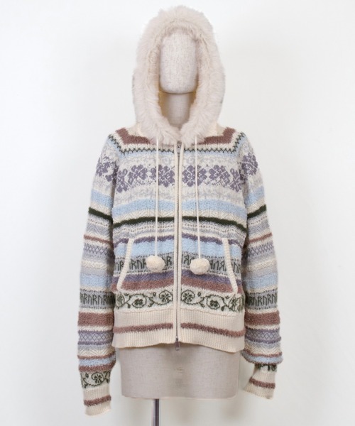 rurumu:(ルルムウ)の「rurumu:/ルルムウ/border knit fur hoodie(カーディガン/ボレロ・レディース・ブラック/ピンク/アイボリー・M/L)」の14枚目の写真