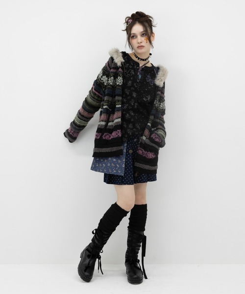 rurumu:(ルルムウ)の「rurumu:/ルルムウ/border knit fur hoodie(カーディガン/ボレロ・レディース・ブラック/ピンク/アイボリー・M/L)」の16枚目の写真