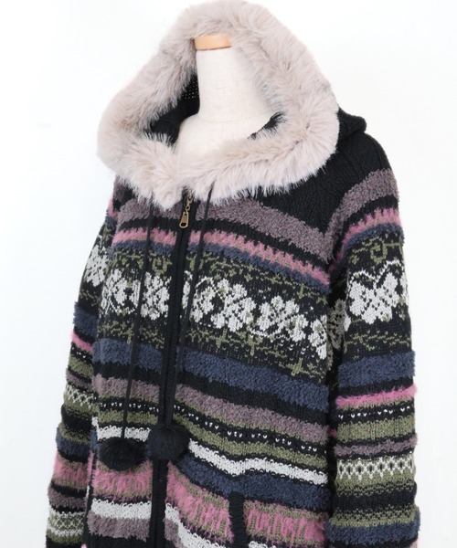 rurumu:(ルルムウ)の「rurumu:/ルルムウ/border knit fur hoodie(カーディガン/ボレロ・レディース・ブラック/ピンク/アイボリー・M/L)」の22枚目の写真