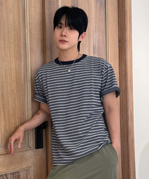 WMC（ダブリューエムシー）の「[クロップ] マルチストライプTシャツ_GREY（Tシャツ/カットソー）」