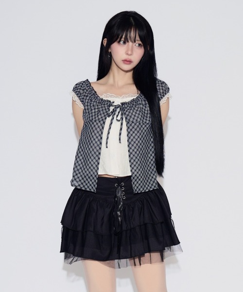 tinkerend(ティンカーエンド)の「Puff Layered Frill Blouse / パフフリルレイヤードブラウス(シャツ/ブラウス・レディース・ネイビー・FREE)」の1枚目の写真