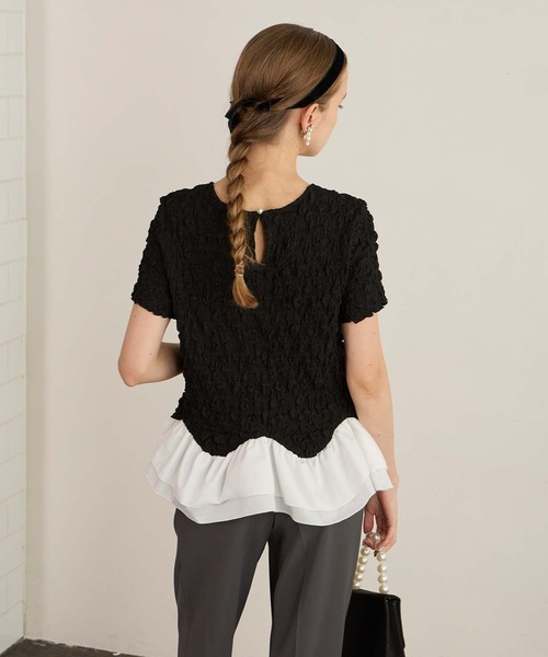 BONLECILL noir(ボンルシールノワール)の「【BONLECILL noir】フリルヘムドッキングストレッチレース半袖プルオーバー(Tシャツ/カットソー・レディース・ブラック/アイボリー・FREE)」の21枚目の写真